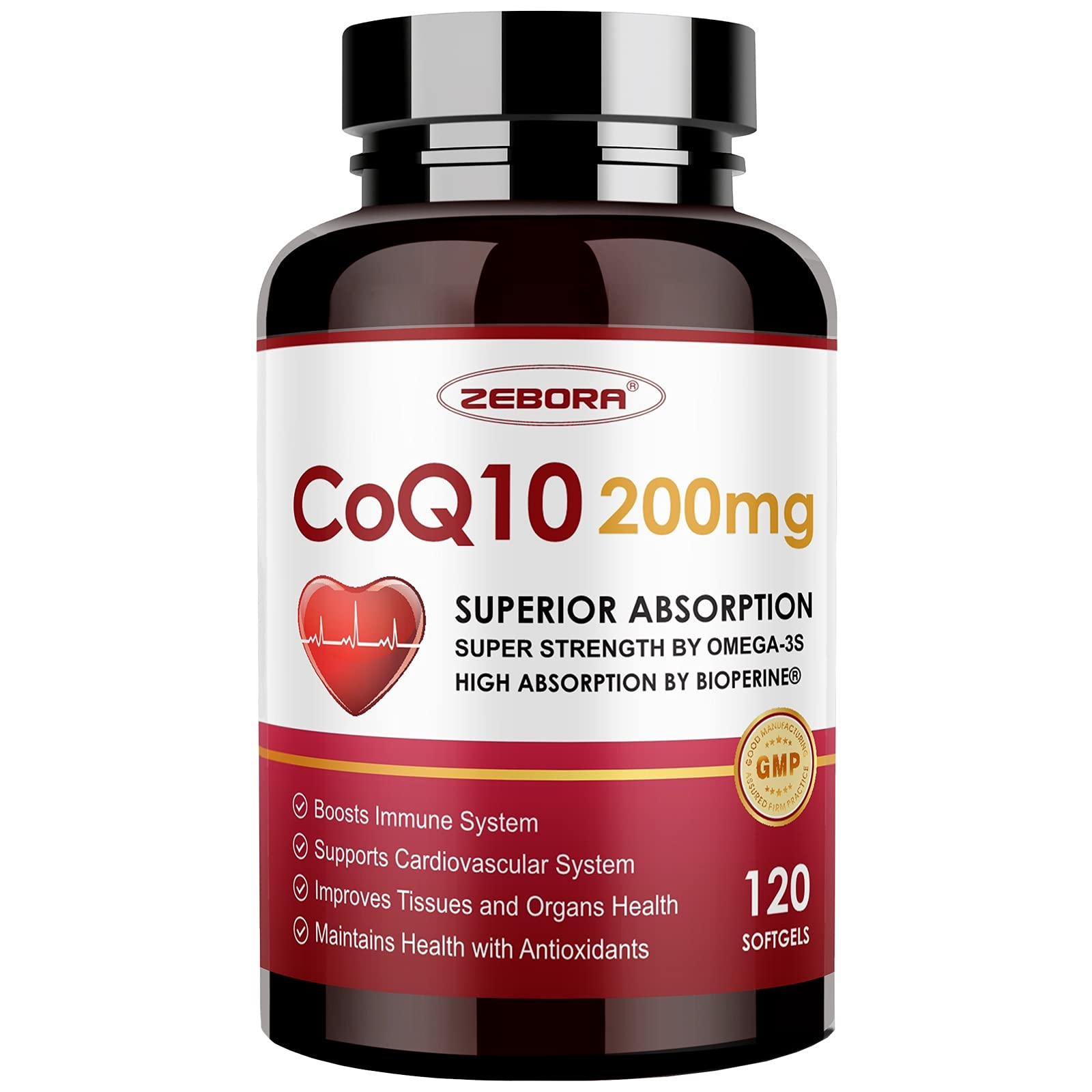 ZEBORA CoQ10-200mg-Softgels with PQQ, BioPerine & Omega-3, 120 Servings Coenzyme Q10(Ubiquinone) Supplement for High-Absorption, Powerful-Antioxidant ZEBORA buy supplements canada