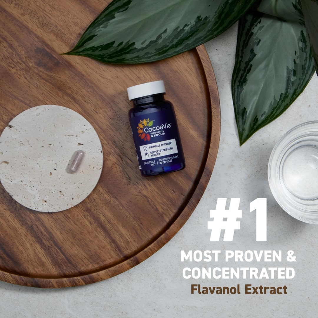 CocoaVia Memory & Focus Brain Supplement, 90 Day, Cocoa Flavanol Blend, Lutein, Added Caffeine for Boost. Improve Cognitive Function, Attention, Vegan & Plant Based, 90 Capsules CocoaVia buy supplements canada