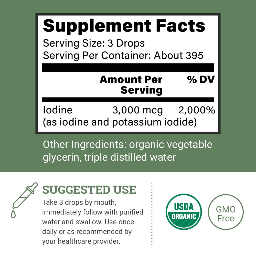Organic Lugol's Iodine, Iodine and Potassium Iodide 2% Solution 3000 mcg - Liquid Supplement Drops for Thyroid Support for Women & Men, Metabolism Health Earth Harmony Naturals buy supplements canada