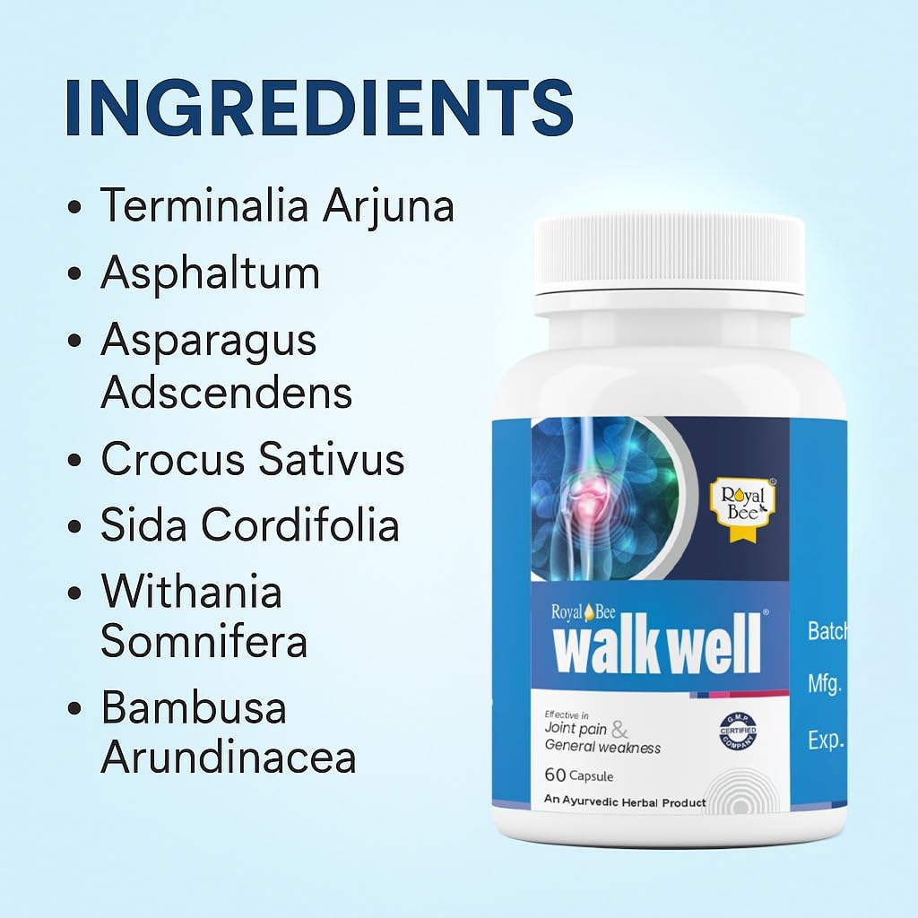 Royal Bee Walkwell Capsules – 60 Capsules – Supports Joint Pain & Inflammation Relief · Useful in Osteoarthritis · Promotes Flexibility & Mobility · Clinically Studied Herbal Ingredients Generic buy supplements canada