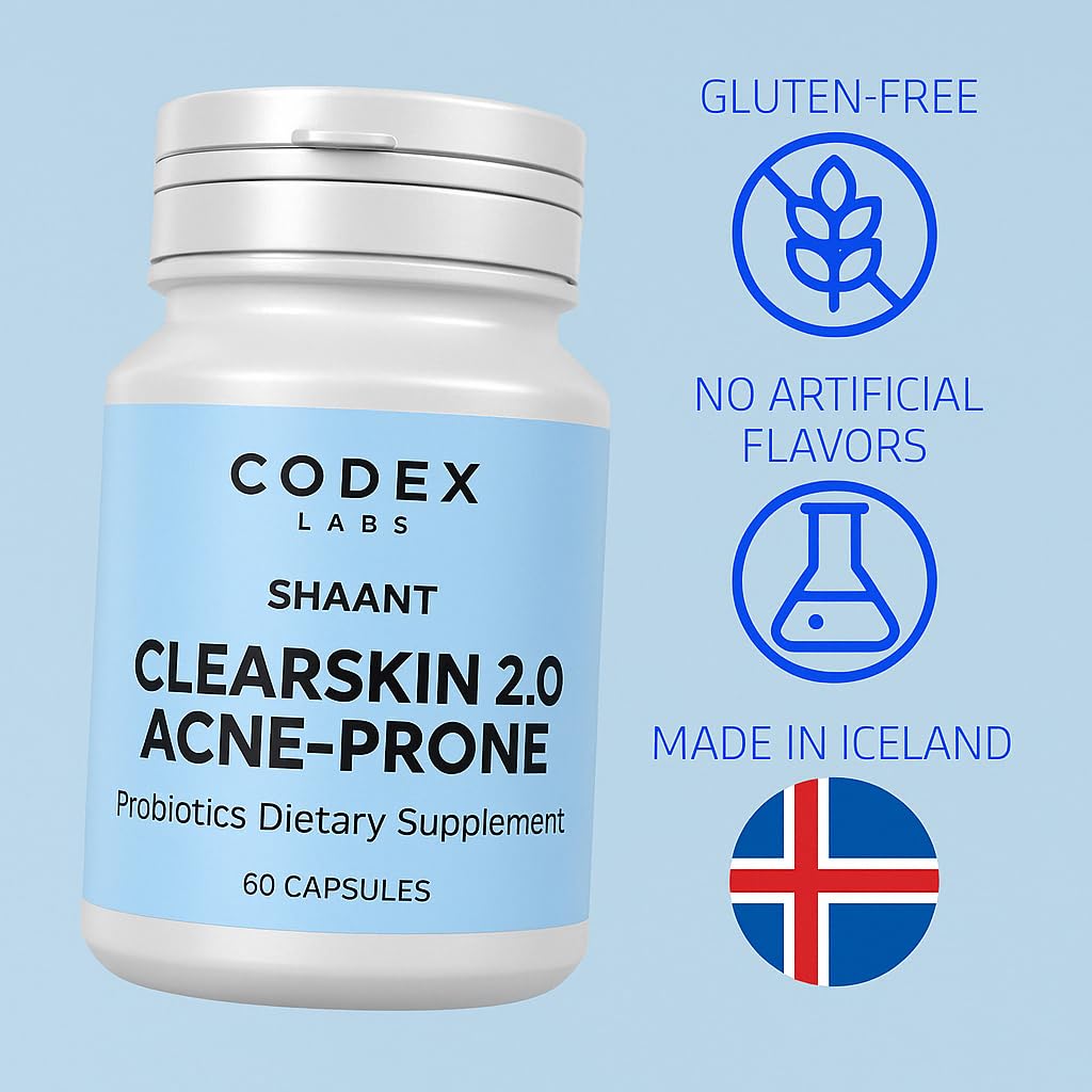 Codex Labs Shaant Clear Skin Supplement – 60 Vegan Capsules | Acne Probiotics with 9-Strain Blend, Green Tea EGCG & Guggul – Daily Support for Acne-Prone Skin & Clear Complexion Codex Labs buy supplements canada