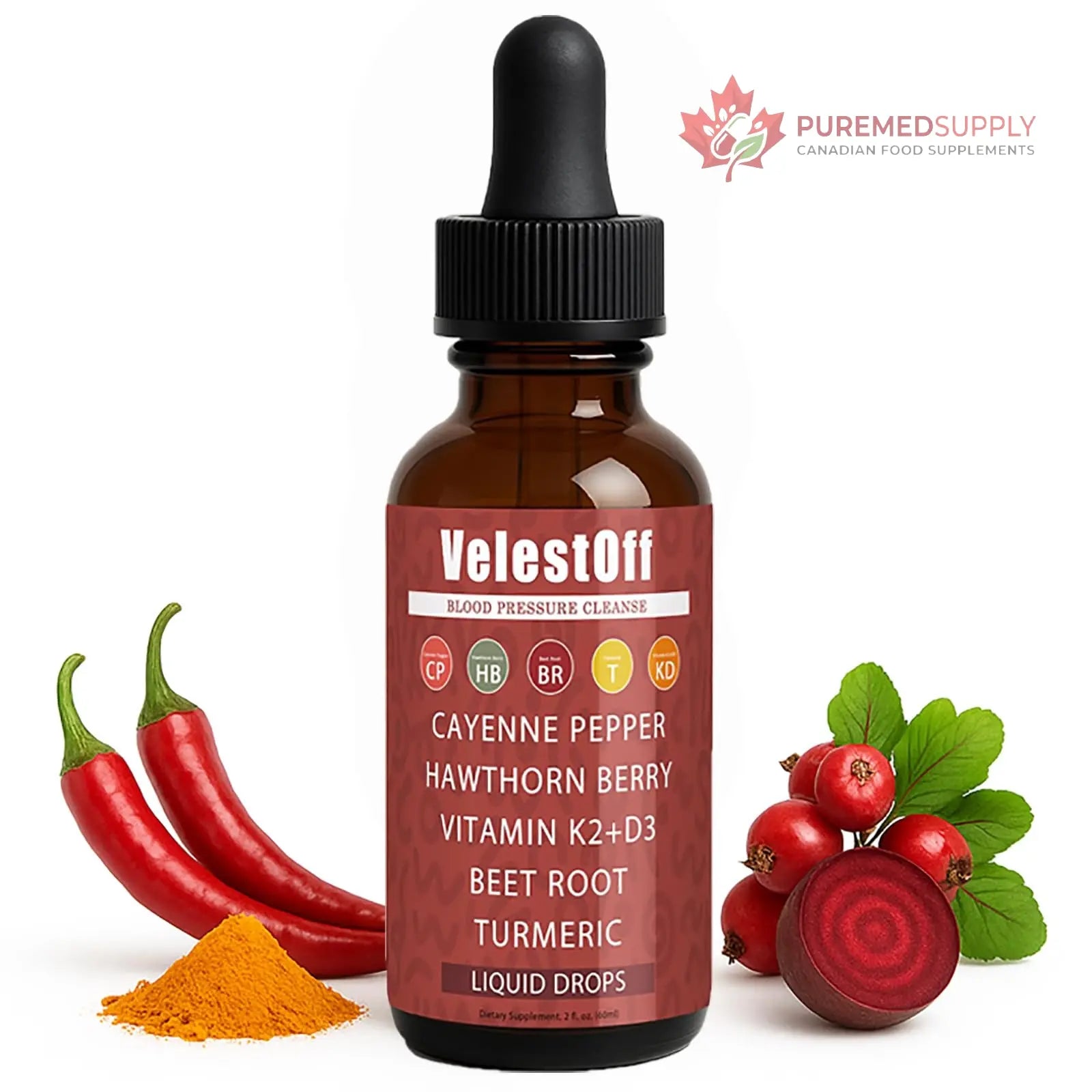 Velestoff Cayenne Pepper | Cayenne Heart & Circulation Blend – Botanical Extracts with Hawthorn, Beet Root, Turmeric, Vitamin K2 & D3 – Daily Wellness Drops (2 fl oz) (1) DFTLUUE buy supplements canada