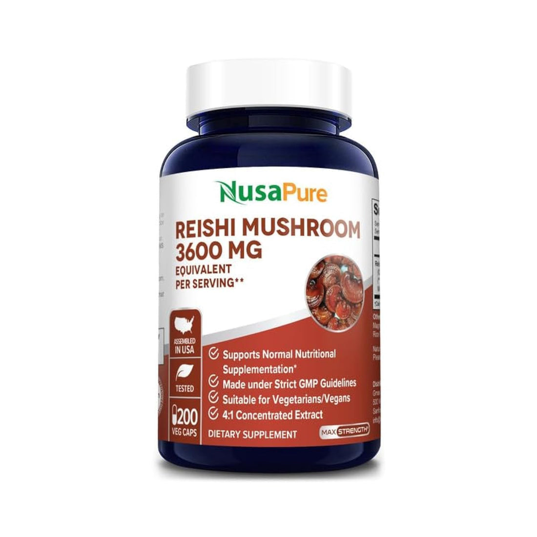 NusaPure Reishi Mushroom 4:1 Extract, 900 mg Equivalent to 3,600mg per Capsule 200 Veggie Caps Vegan, Non-GMO, Gluten-Free NusaPure buy supplements canada