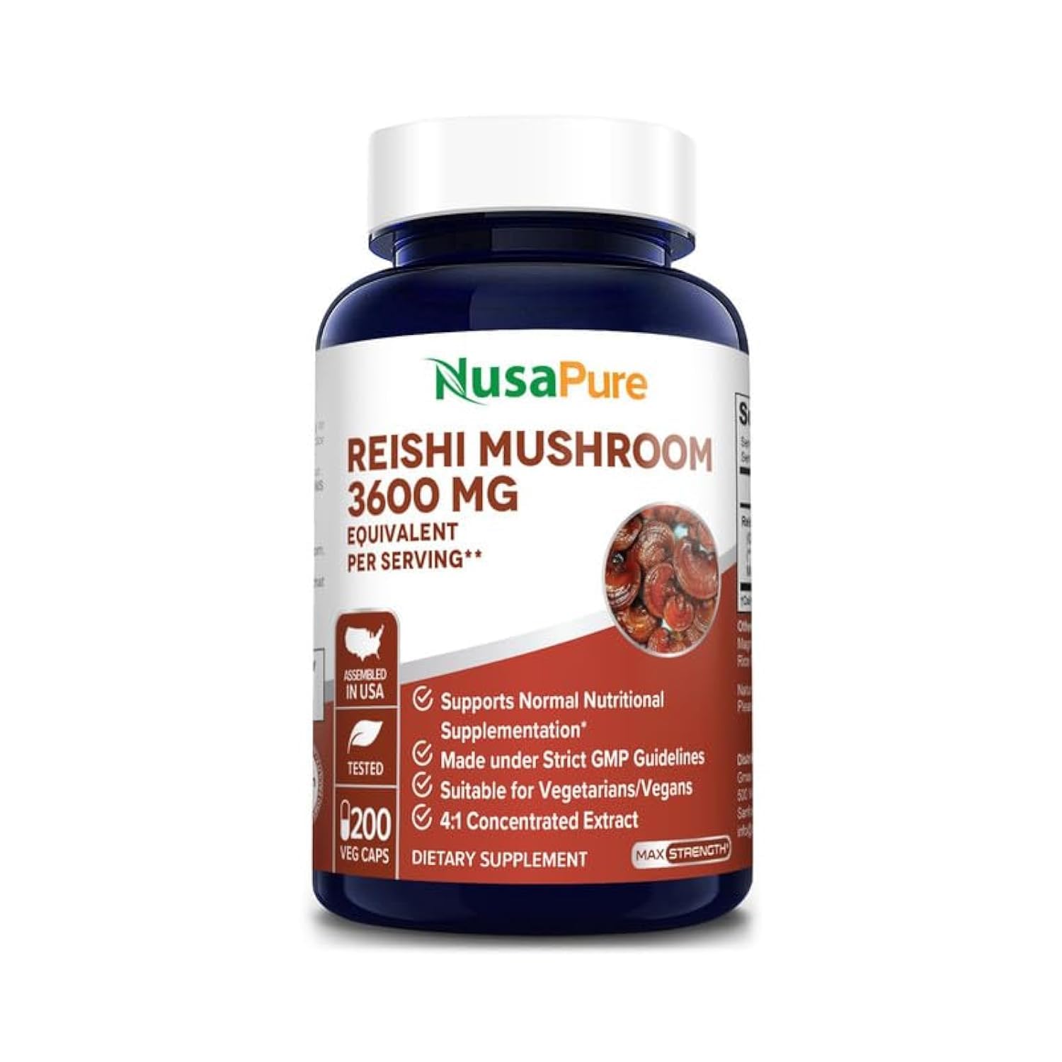 NusaPure Reishi Mushroom 4:1 Extract, 900 mg Equivalent to 3,600mg per Capsule 200 Veggie Caps Vegan, Non-GMO, Gluten-Free NusaPure buy supplements canada
