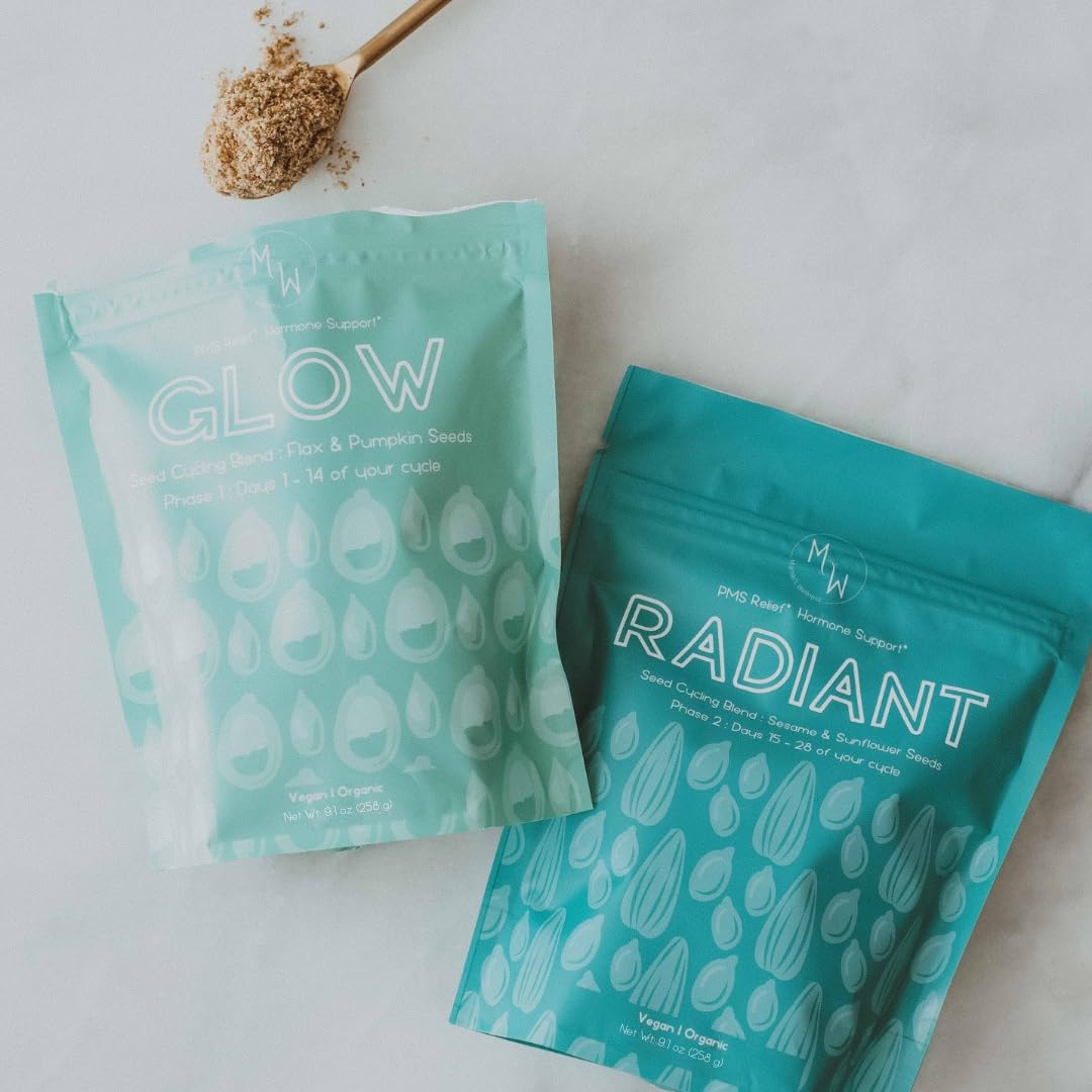 Manski's Wellness Glow & Radiant Seed Cycle Kit | PMS Support | Organic Seed Cycling | Natural Hormone Balance | Ease Cramps | Mitigate Cycle Symptoms | Vegan Supplement Manski's Wellness buy supplements canada