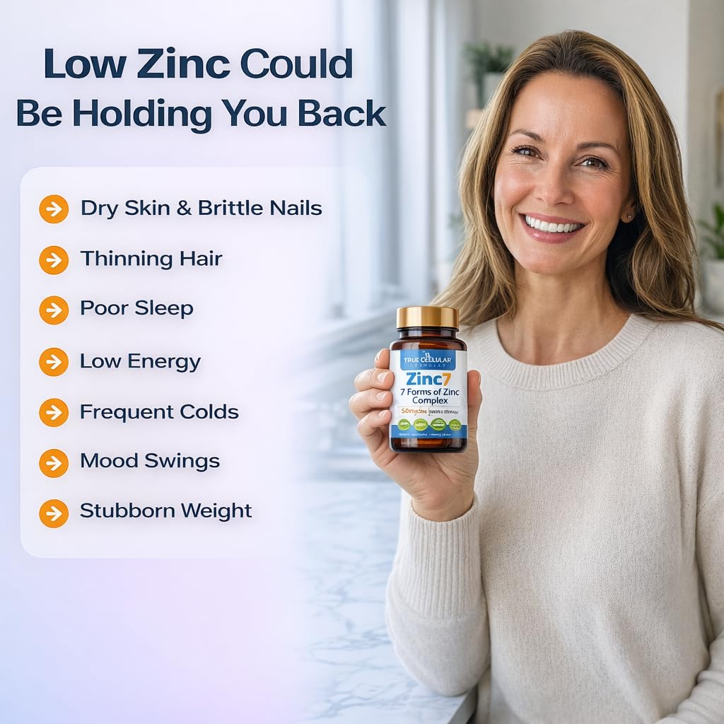 Zinc7: 7-in-1 Zinc Complex 50mg - Maximum Absorption for Immune Defense, Deep Sleep & All-Day Energy | Hormone Balance, Mental Focus True Cellular Formulas buy supplements canada