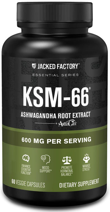 Jacked Factory Ashwagandha Root Extract (KSM-66 Ashwagandha) w/ 5% Withanolides - Supplement for Natural Stress Relief, Cognitive Function, Vitality, and Mood Support - 60 Veggie Capsules Jacked Factory buy supplements canada