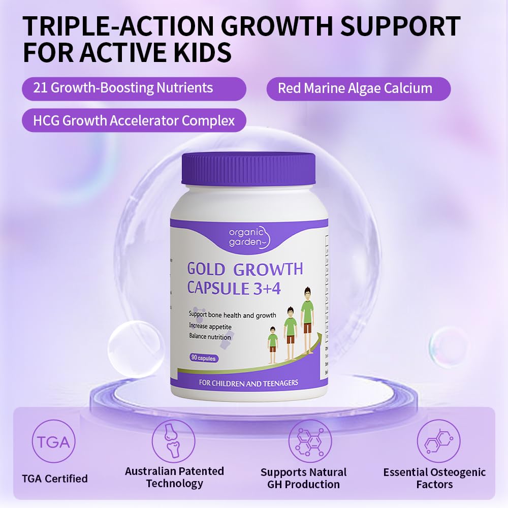 Organic Garden Natural Height Support Supplement for Teens & Young Adults - Bone Health & Growth Aid with L-Lysine, Red Algae Calcium, 19 Nutrients - 90 Capsules Organic Garden buy supplements canada
