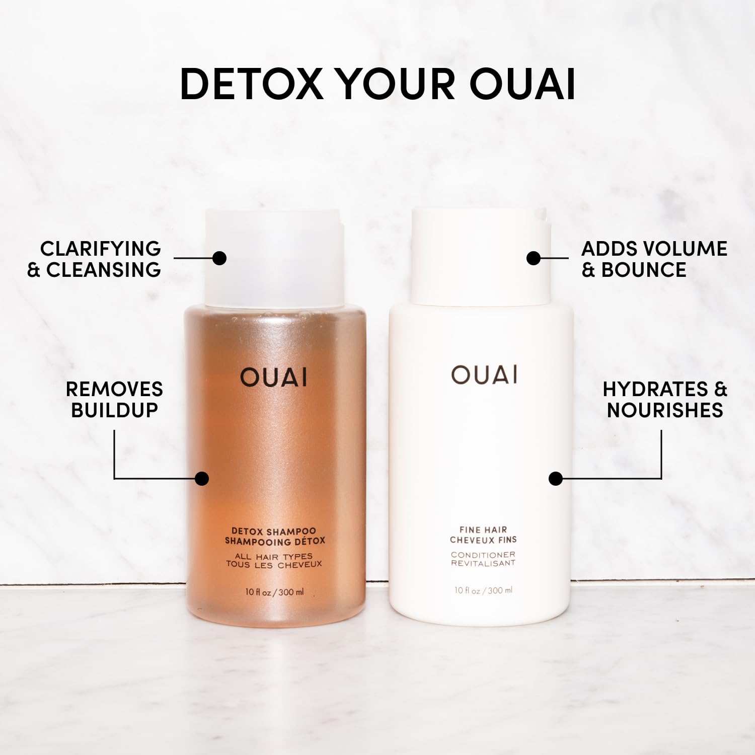 OUAI Detox Shampoo & Fine Hair Conditioner Bundle - Clarifying Shampoo for Build Up, Dirt, Oil, Product and Hard Water & Volumizing Conditioner for Fine Hair (2 Count) OUAI buy supplements canada