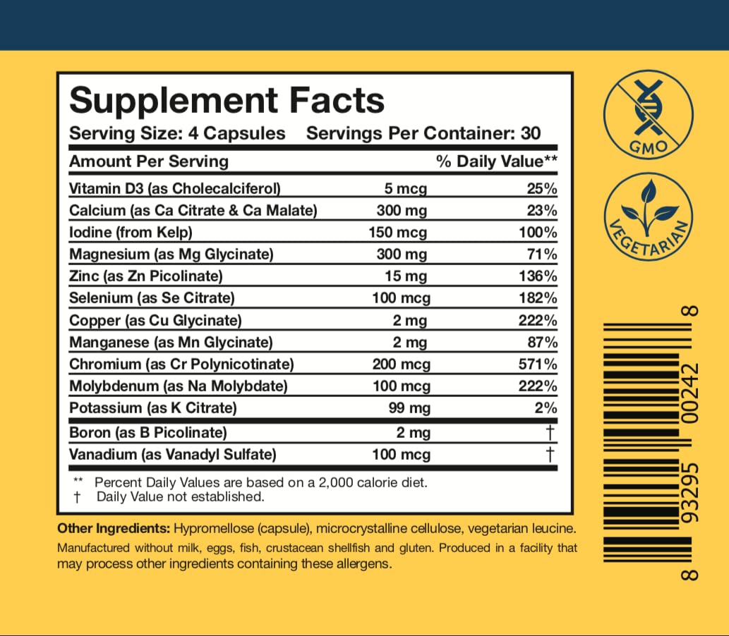 Researched Nutritionals Core Minerals - Daily Trace Minerals Supplement - Iron-Free Blend with Vitamin D3, Magnesium Glycinate & Iodine for Thyroid, Bone & Metabolic Support (120 ct) Researched Nutritionals buy supplements canada