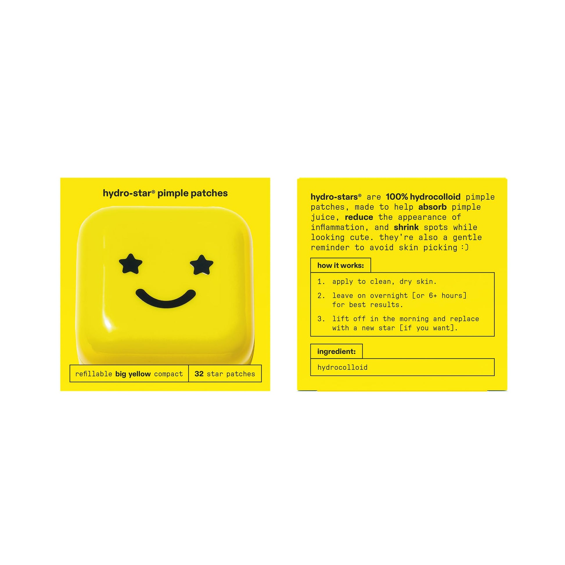 Starface Hydro-Star Pimple Patches + Big Yellow Compact, Clinically Proven Spot Shrinking in 6 Hours, Absorb Fluid and Reduce Redness, Hydrocolloid, Vegan and Cruelty-Free Skincare (32 Count) Starface World buy supplements canada