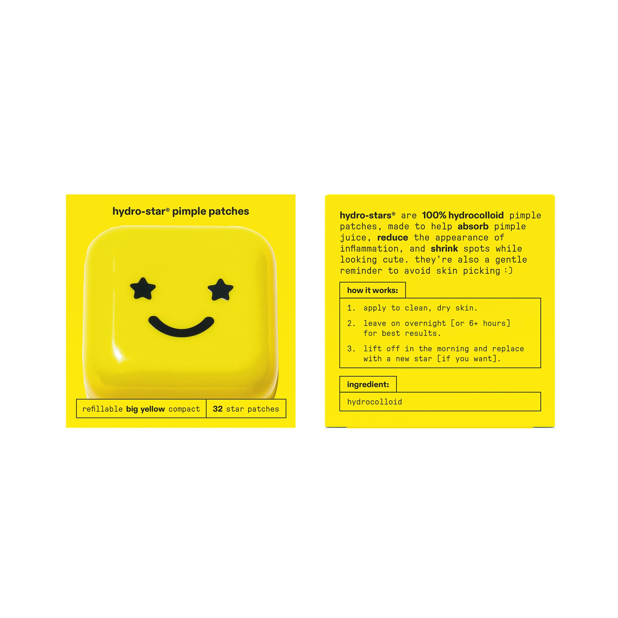 Starface Hydro-Star Pimple Patches + Big Yellow Compact, Clinically Proven Spot Shrinking in 6 Hours, Absorb Fluid and Reduce Redness, Hydrocolloid, Vegan and Cruelty-Free Skincare (32 Count) Starface World buy supplements canada
