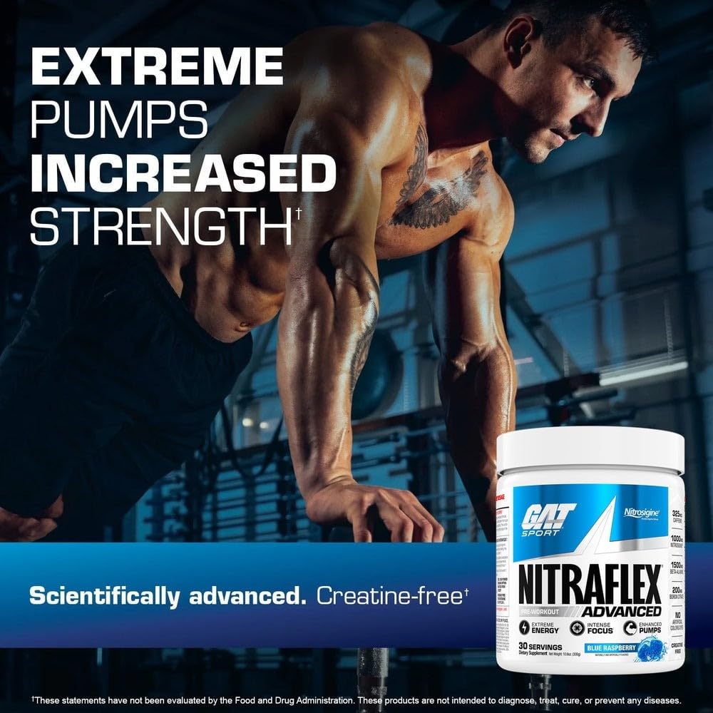 GAT SPORT Nitraflex Advanced Pre-Workout Powder, Increases Blood Flow, Boosts Strength and Energy, Improves Exercise Performance, Men & Women (Fruit Punch, 30 Servings) GAT SPORT buy supplements canada