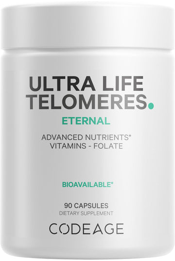 Codeage Ultra Life Telomeres Supplement - 5 MTHF Folate Vitamin B9, Vitamin B12 Methylcobalamin, Vitamin D3, L-Theanine, Ashwagandha - 3-Month Supply - DNA, Methylation Cycle - Non-GMO - 90 Capsules Codeage buy supplements canada