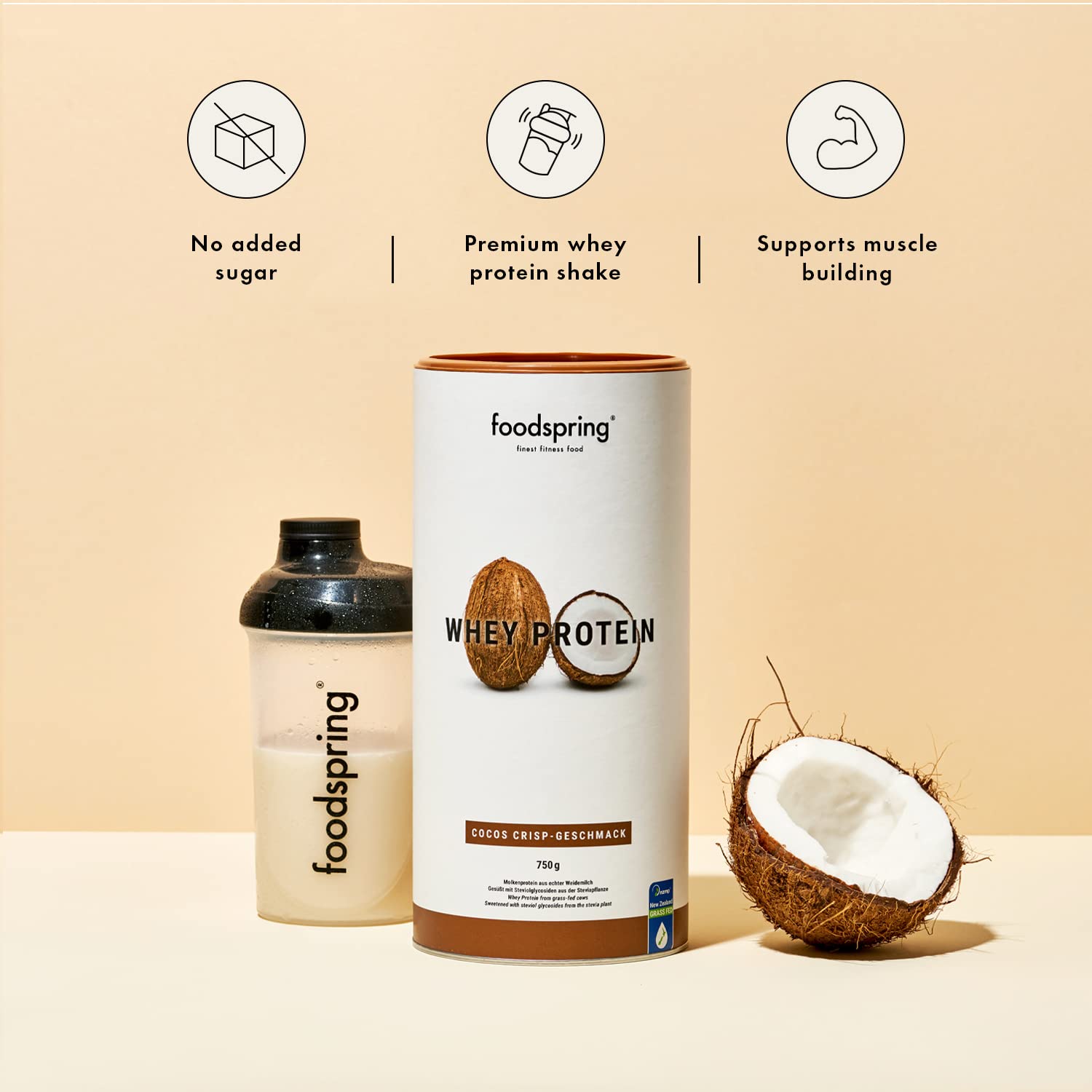 foodspring Whey Protein Powder Coconut – with 23g Protein for Muscle Building, Perfect Solubility, Made from Pasture Milk, Rich in BCAAs & EAAs - 750g foodspring buy supplements canada