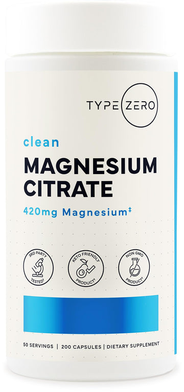 Type Zero Clean Magnesium Citrate Capsules (420mg Per Serving - 200 Capsules) Pure Magnesium Citrate Supplement, Non-GMO - Gluten Free, 50 Servings Type Zero buy supplements canada