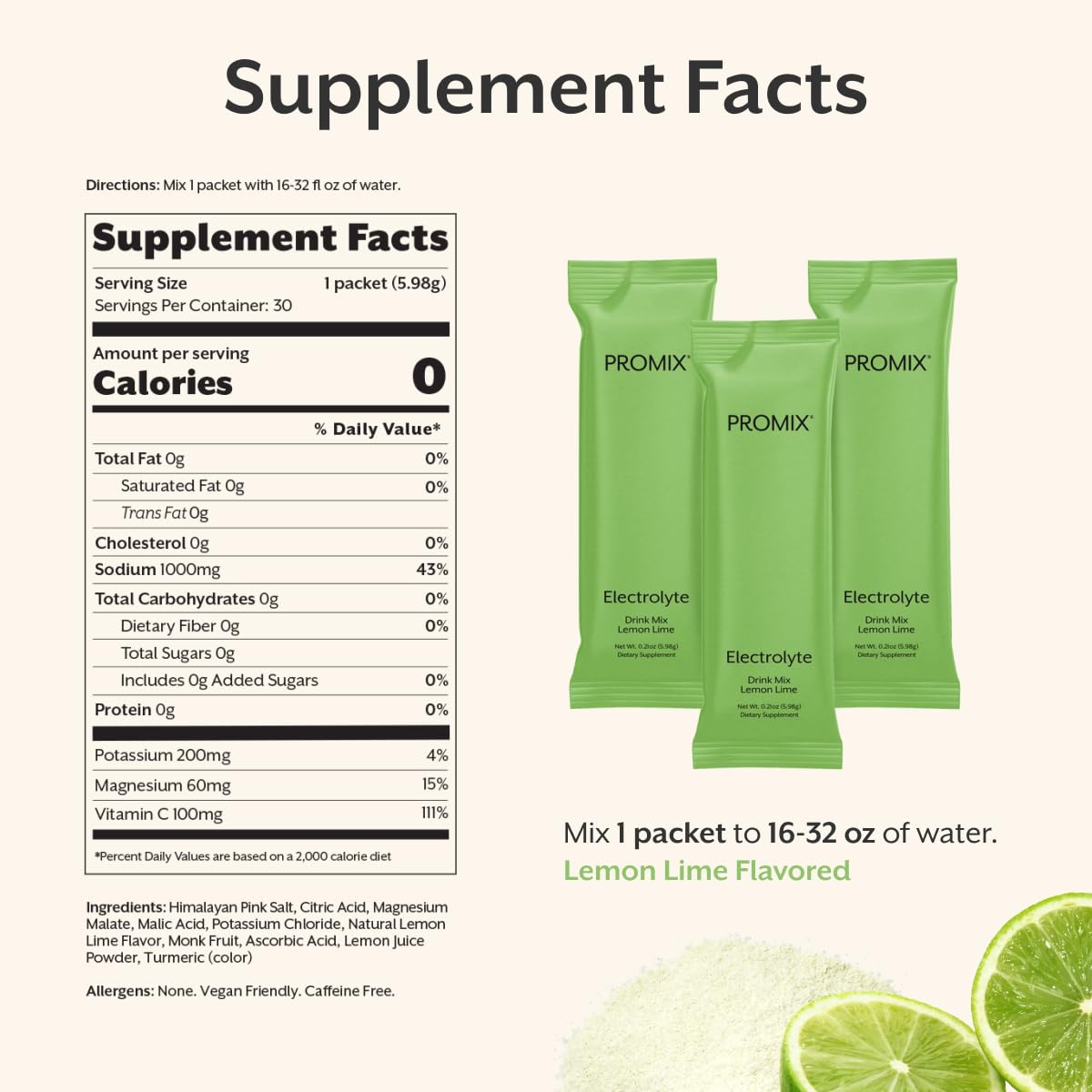 ProMix Nutrition Electrolytes Powder Hydration Packets - Himalayan Pink Salt, Magnesium, Potassium, Vitamin C - Lemon Lime, Lightly Sweetened ProMix Nutrition buy supplements canada