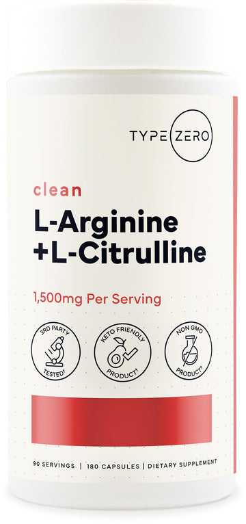 Type Zero L-Arginine + L-Citrulline Supplement (1500mg) - Nitric Oxide Booster - Clean, Keto-Friendly, GMO-Free, 180 Capsules, 90 Servings Type Zero buy supplements canada