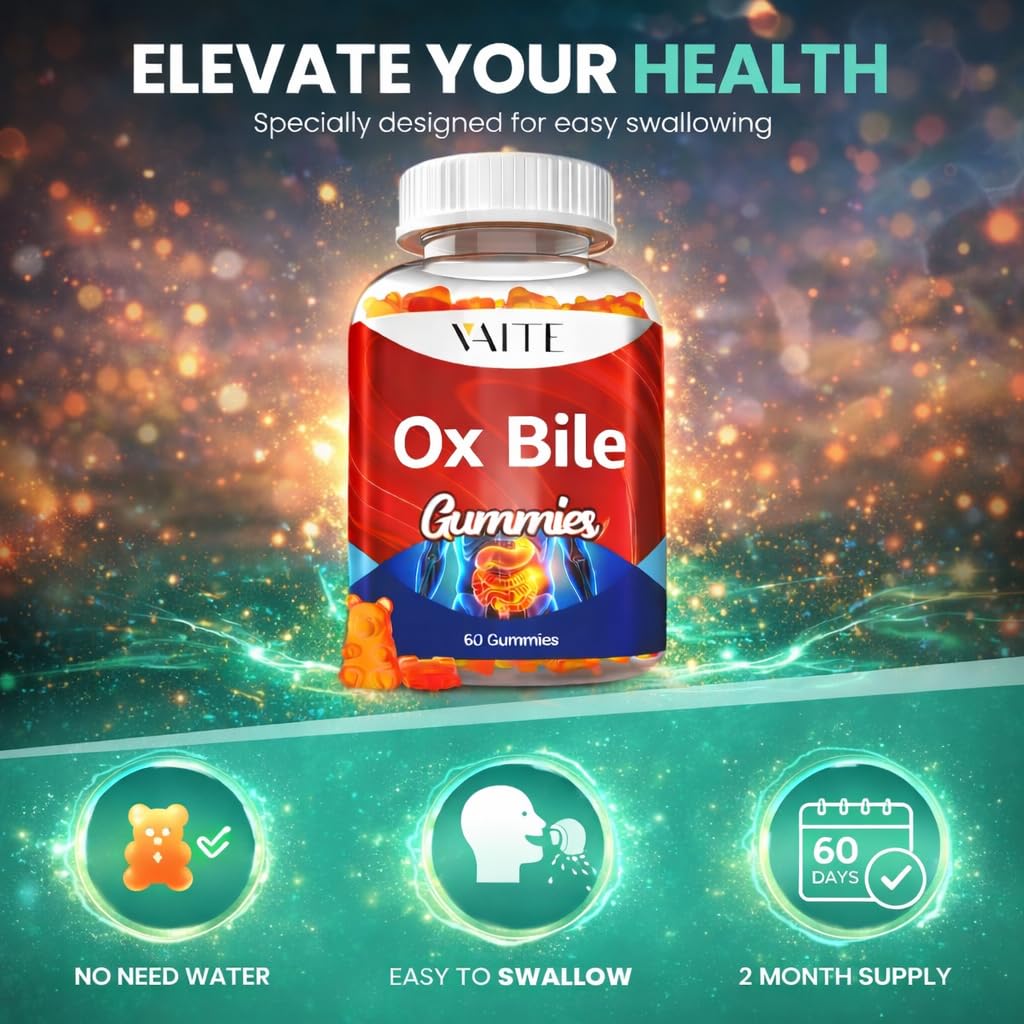 VAITE Ox Bile Gummies – 500mg Digestive Support for Gallbladder & Gut Health – Non-GMO, Sugar-Free Supplement – Helps Nutrient Absorption & Bile Flow – 60 Easy-to-Chew Bile Acid Chewables VAITE buy supplements canada