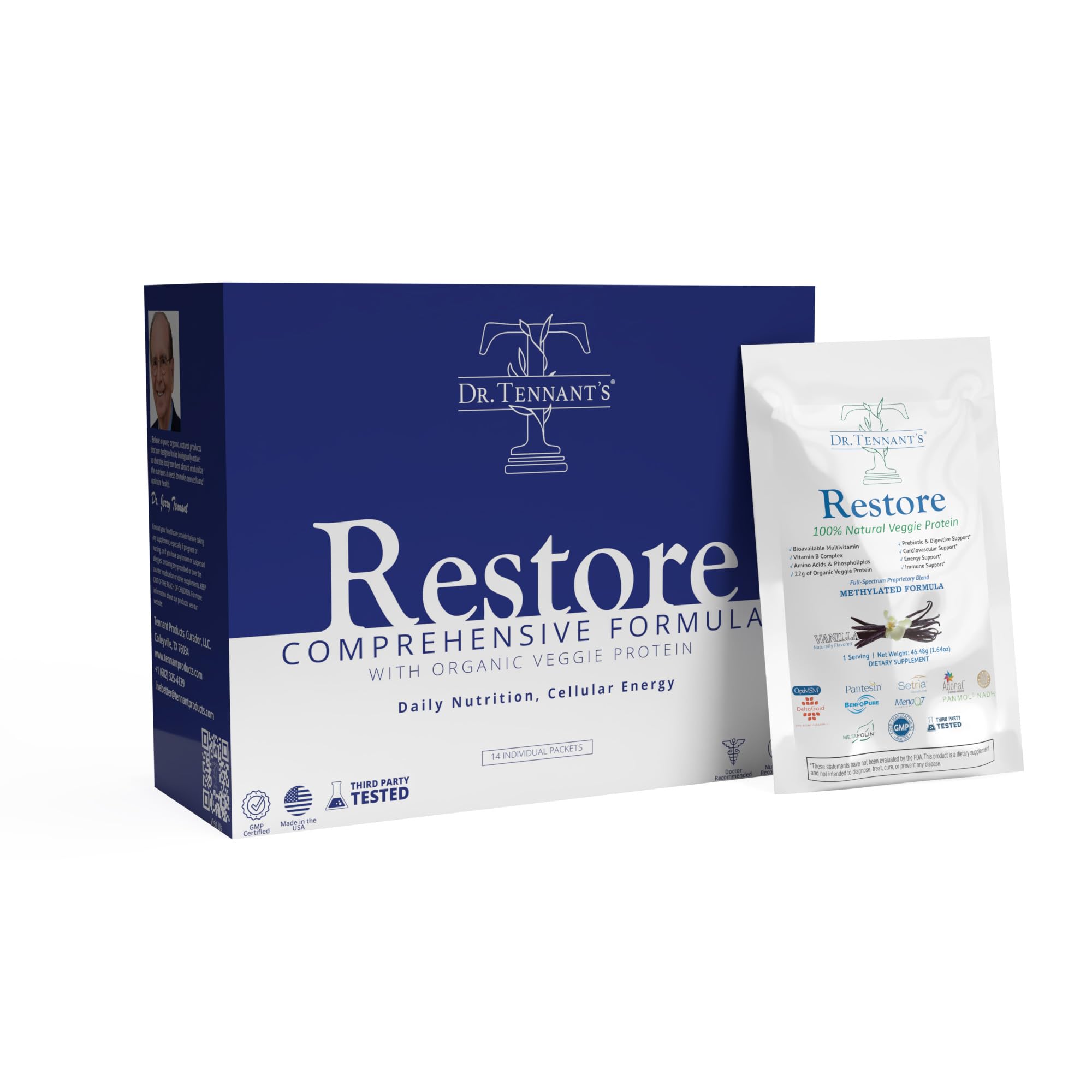 Dr. Tennant's Restore Vanilla Shake | 50+ Methylated Vitamins & Minerals | 23g Vegan Protein | Organic, Gluten-Free | Boosts Energy, Immune & Gut Health | 14-Day All-in-One Supplement Dr. Tennant's buy supplements canada