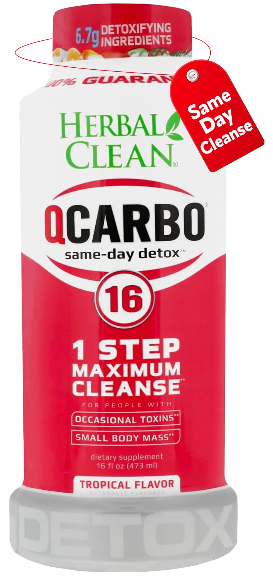 Herbal Clean Qcarbo16 Same-Day Detox Cleanse Drink (16 fl oz) - Tropical Flavor Full Body Cleanse* Detox Drink for Moderate Toxin Level* Herbal Clean buy supplements canada