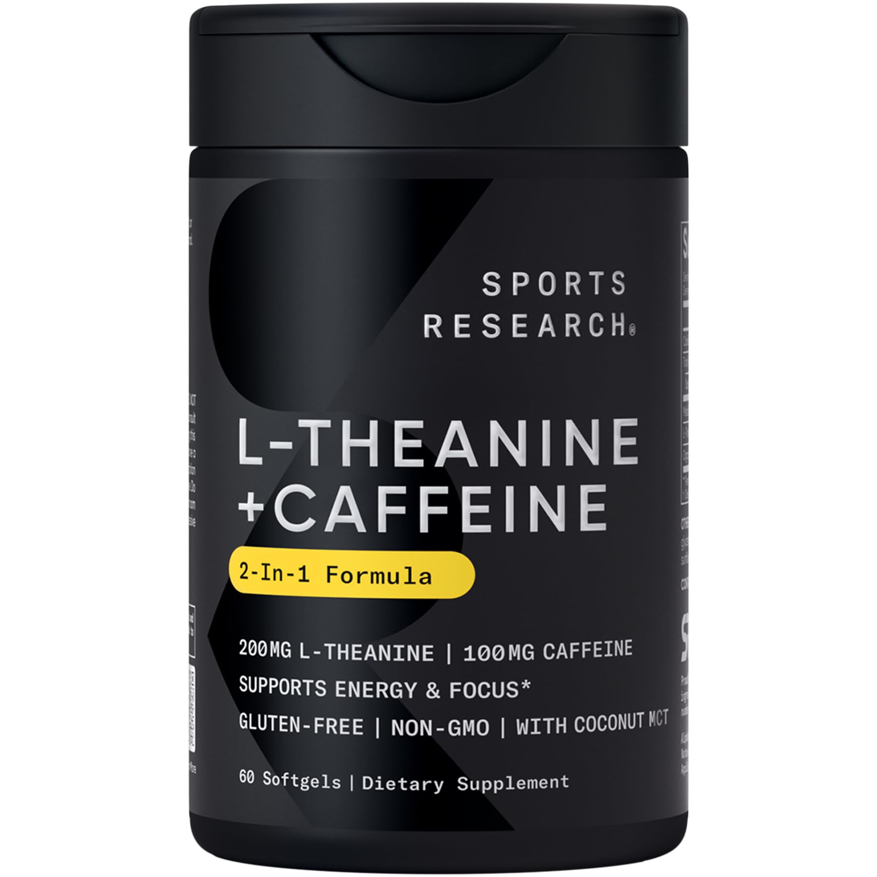 Sports Research L-Theanine Supplement with Caffeine & Coconut MCT Oil - Focused Energy, Alertness & Relaxation Without Drowsiness - 200mg L Theanine, 100mg Organic Caffeine - 60 Liquid Softgels Sports Research buy supplements canada