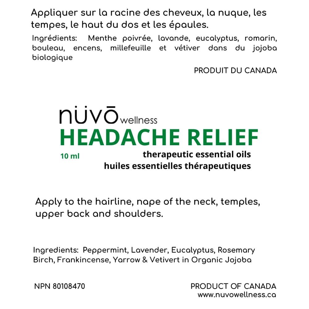 Migraine Relief Roll-On, Made with Peppermint, Lavender, Eucalyptus, & Other Aromatherapy Essential Oils, for Headaches, and Sore Muscles NUVO WELLNESS buy supplements canada
