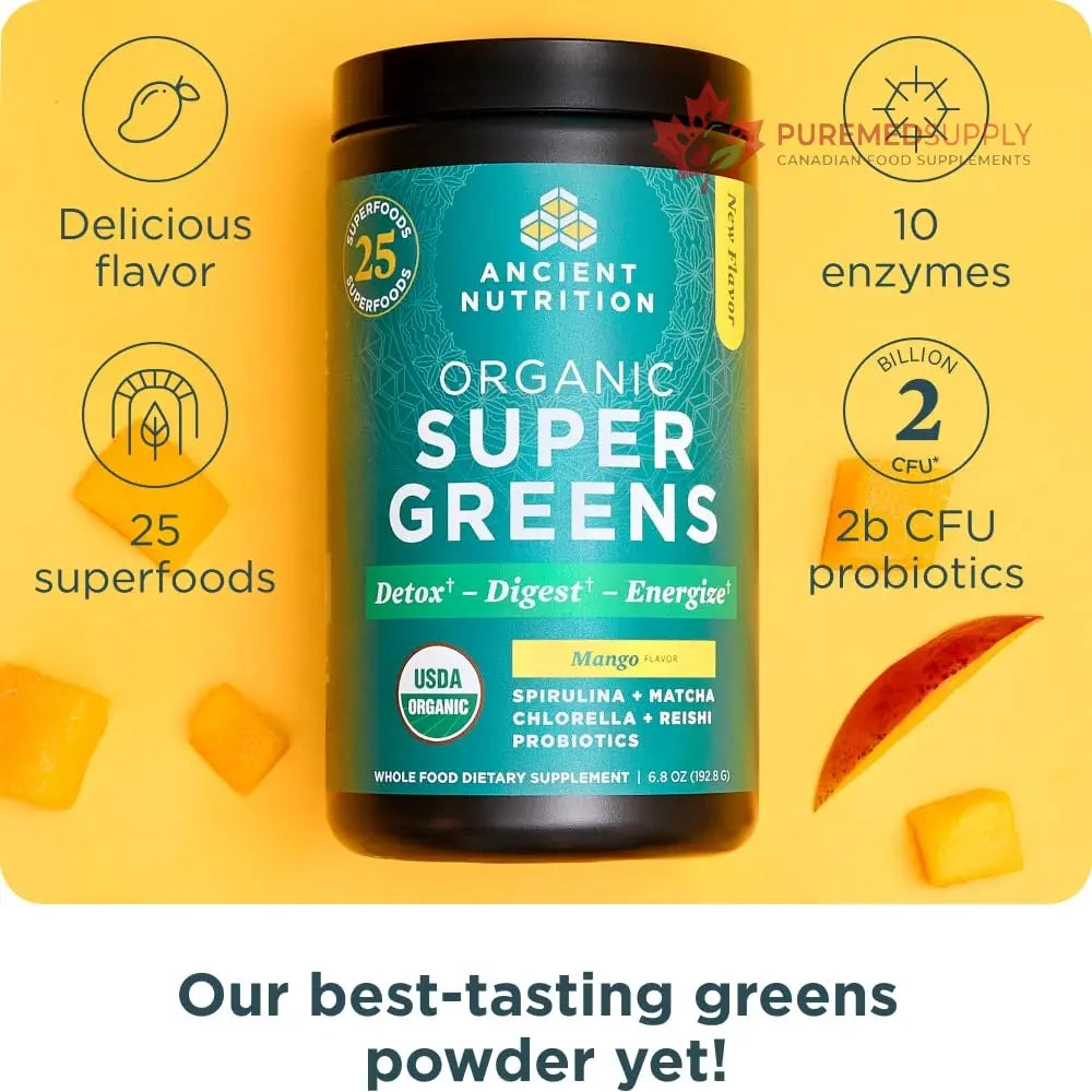 Ancient Nutrition Organic Supergreens Powder, Mango, 25 Servings + Multi Collagen Protein Powder, Vanilla, 60 Servings Ancient Nutrition buy supplements canada