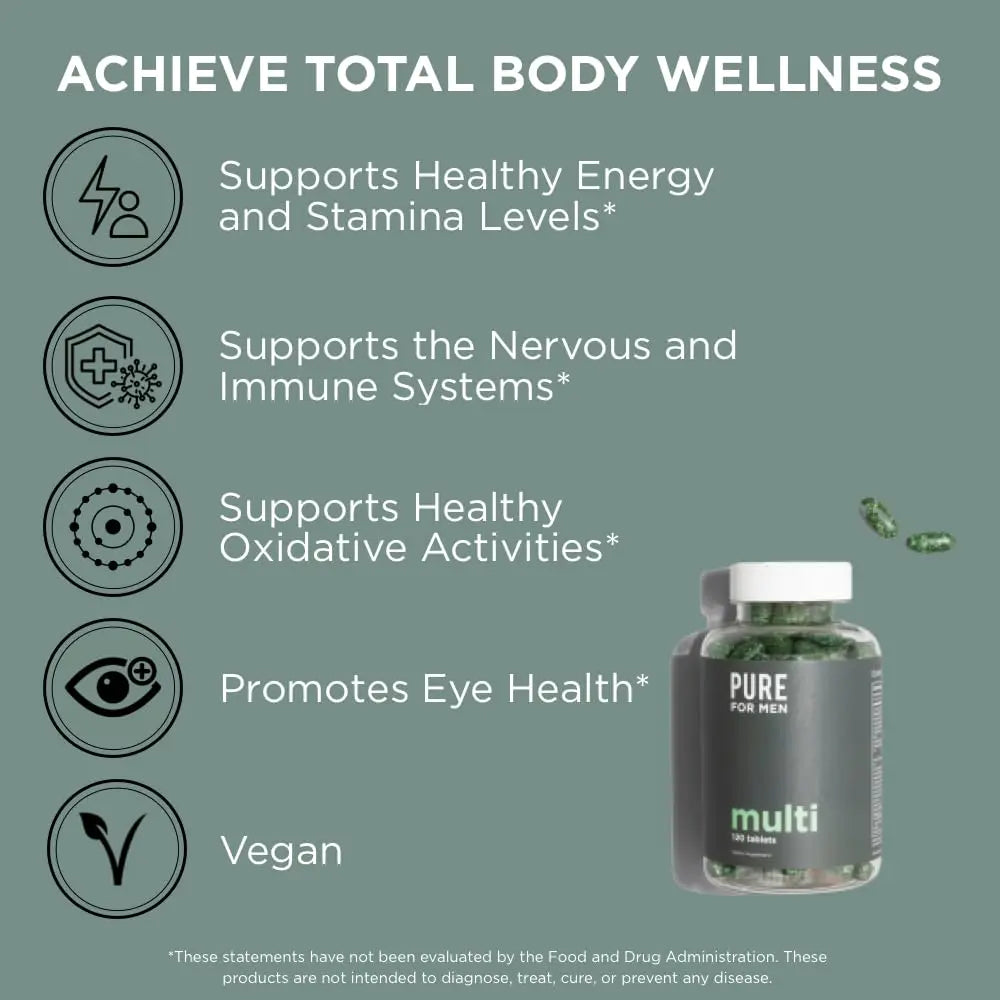 Pure for Men Multivitamin Supplement | Energy, Mood Support, Strong Bones, Antioxidants, Minerals | Vitamins A, B, C, D, Magnesium, Calcium | Pure for Men buy supplements canada