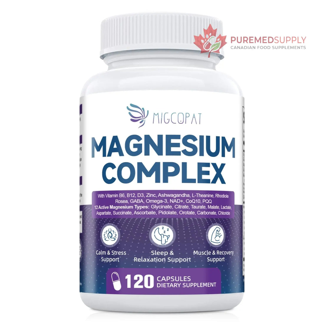 Migcopat Magnesium Complex w/Magnesium Glycinate, Malate, Citrate | 24-in-1 Magnesium Supplement w/Ashwagandha, L-Theanine & NAD+ | Supports Calm, Energy, Muscle & Sleep | Non-GMO, 120 Vegan Caps Migcopat buy supplements canada