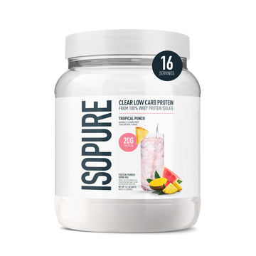 Isopure Clear Whey Isolate Protein Powder, Lactose Free, Gluten Free, Naturally Flavored, Tropical Punch, 20g Protein Per Serving, 14.1 Oz, 16 Servings (Packaging May Vary) Isopure buy supplements canada