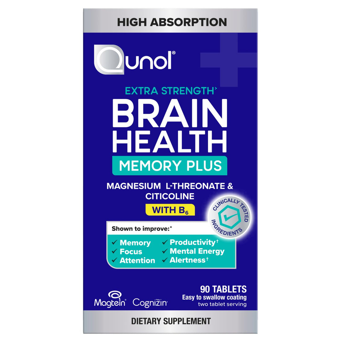 Qunol Brain Health Memory Plus with B6, Magnesium L-Threonate & Citicoline, Clinically Tested Ingredients to Improve Memory, Focus, Attention and Productivity, 90 Count Qunol buy supplements canada