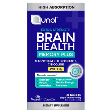 Qunol Brain Health Memory Plus with B6, Magnesium L-Threonate & Citicoline, Clinically Tested Ingredients to Improve Memory, Focus, Attention and Productivity, 90 Count Qunol buy supplements canada