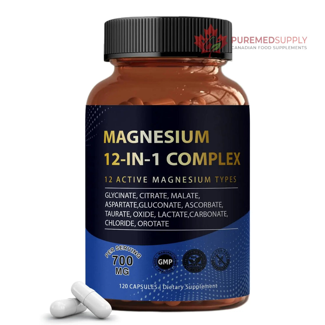Puravita Magnesium Complex 700mg 12 in 1 Magnesium Supplement with Glycinate, Citrate, Malate & More | Easy Absorption, Energy Support, Vegan & Non-GMO | 120 Capsules (1pc) YPRYPR buy supplements canada