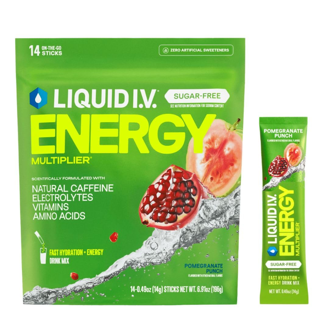 Liquid I.V.® Hydration Multiplier Sugar Free + Energy - Pomegranate Punch | Electrolyte Powder Drink Mix | 1 Pack (14 Servings) Liquid I.V. buy supplements canada