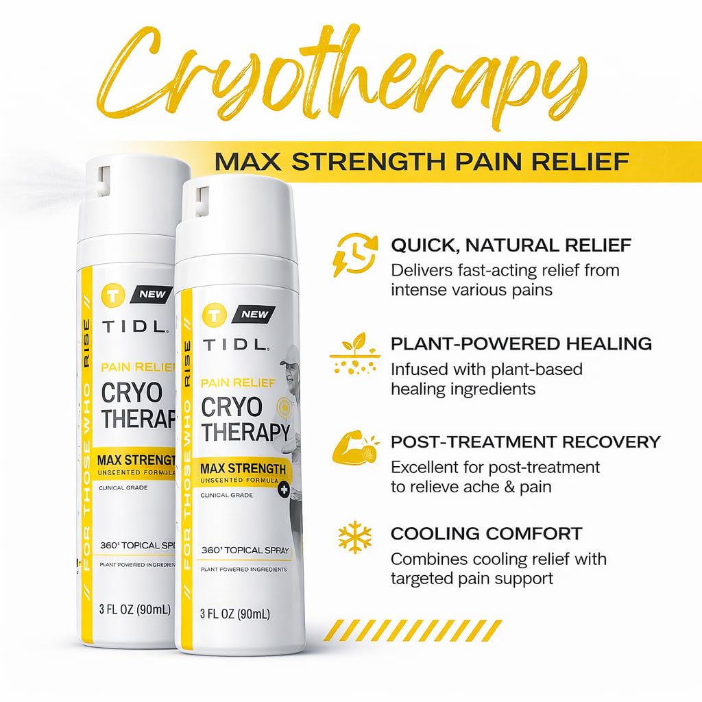 TIDL Cryotherapy Pain Relief Spray, 3 Oz (Pack of 2) Max Strength for Fast-Acting Muscle, Joint & Neck Pain Relief, Plant-Based Menthol & Camphor Pain Reliever, Quick Drying Formula TIDL buy supplements canada