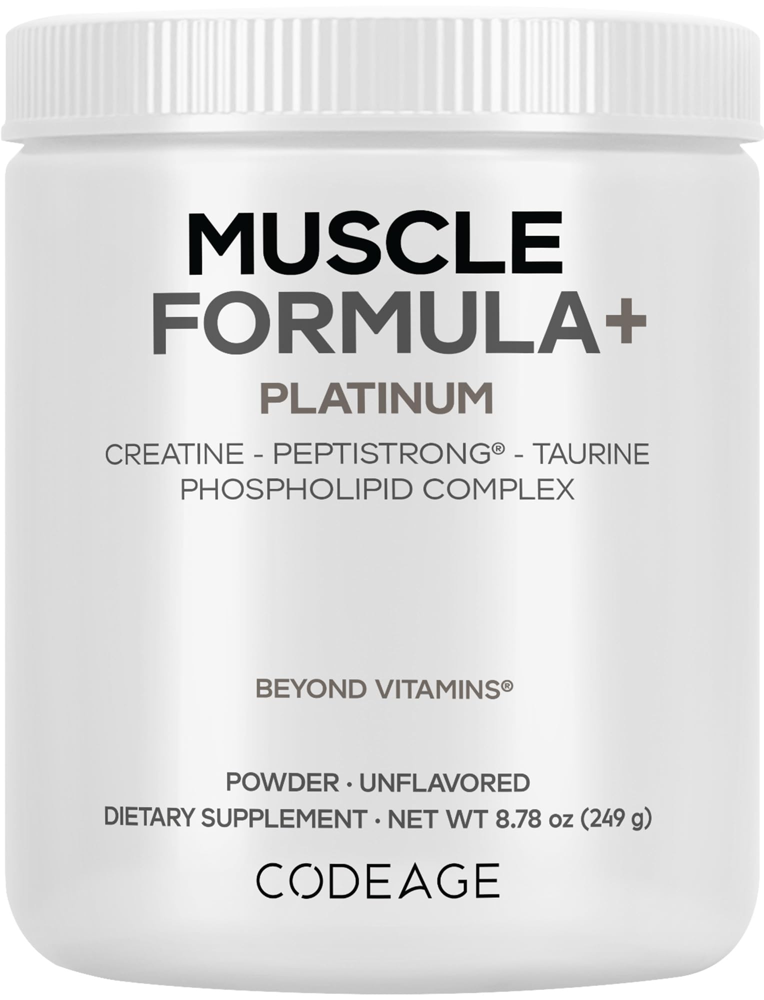 Codeage Muscle Formula+ Platinum Supplement - Creatine Monohydrate, PeptiStrong Fava Bean Protein Hydrolysate, Taurine, Vitamin D3, Liposomal Delivery - Non-GMO - Unflavored Protein Powder - 8.78 Oz Codeage buy supplements canada