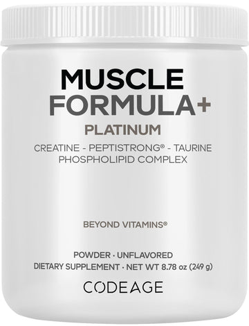 Codeage Muscle Formula+ Platinum Supplement - Creatine Monohydrate, PeptiStrong Fava Bean Protein Hydrolysate, Taurine, Vitamin D3, Liposomal Delivery - Non-GMO - Unflavored Protein Powder - 8.78 Oz Codeage buy supplements canada