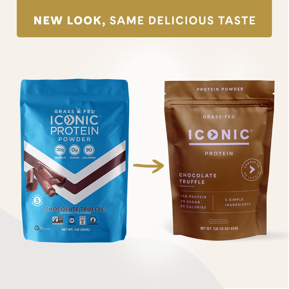 ICONIC Protein Powder, Chocolate Truffle - Sugar Free, Low Carb Protein Powder - Lactose Free, Gluten Free, Non-GMO - 20g Grass Fed Whey & Casein Protein ICONIC buy supplements canada