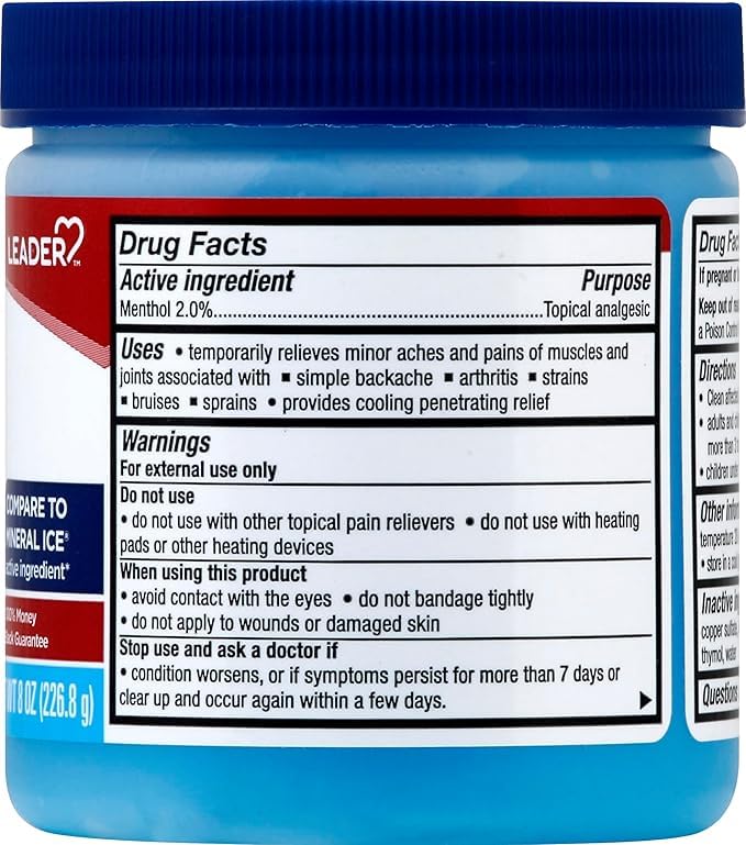 Leader Mineral Ice Blue Gel, Menthol 2%, Pain Relief Gel, Topical Analgesic, for Muscle Pain, Backache, Arthritis & Sport Injuries, for Adults and Kids 2+, Compare to Mineral Ice, 8 oz Leader buy supplements canada
