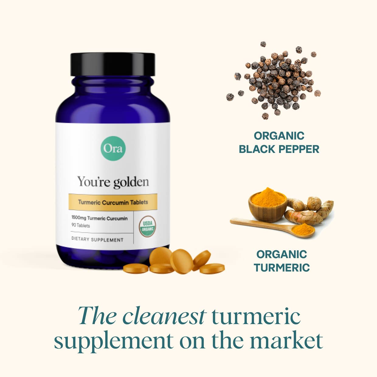 Ora Organic Turmeric Curcumin with Piperine - Pure Extracts for Joint Stress and Cardiovascular Health, Support Healthy Cognitive Function, No Filler Ingredients - 90 Vegan Tablets, 1 Month Supply Ora Organic buy supplements canada