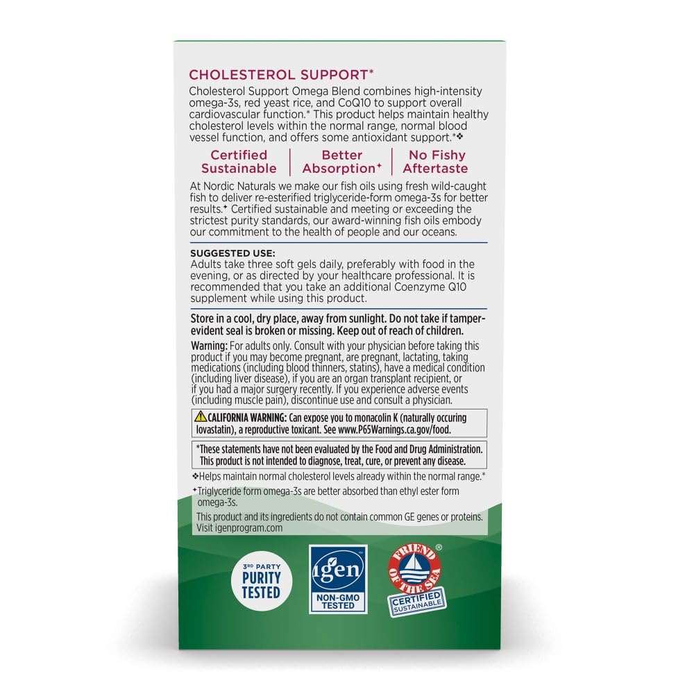 Nordic Naturals Cholesterol Support, Lemon - 60 Soft Gels - 975 Omega-3 + Red Yeast Rice & CoQ10 - Normal Cholesterol, Antioxidant Support - EPA & DHA - Non-GMO - 20 Servings Nordic Naturals buy supplements canada