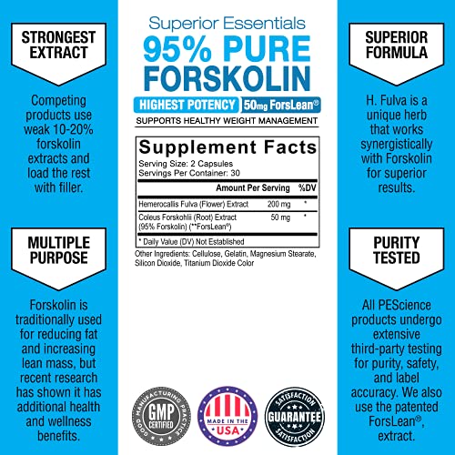 PEScience Forskolin Capsules, 95% Pure Forskolin Extract, Patented ForsLean, 60 Count PEScience buy supplements canada