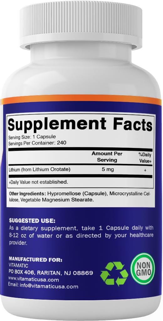 Vitamatic Lithium Orotate 5mg, 240 Veggie Capsules, Non-GMO, Gluten Free. Vitamatic buy supplements canada