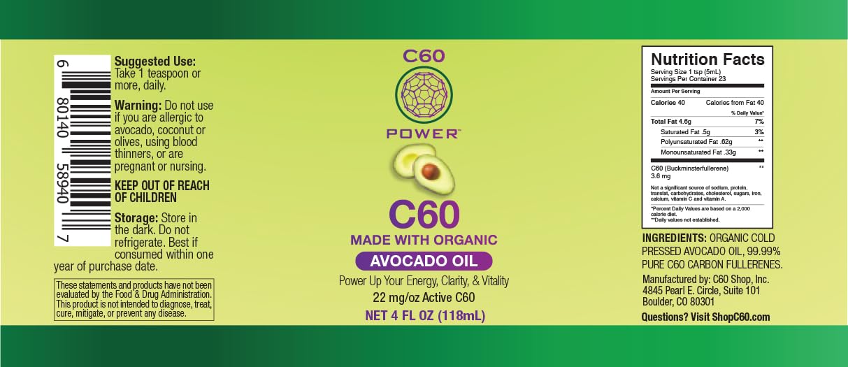 C60 Power C60 in Organic Avocado Oil - Natural Wellness & Antioxidant Support for Men & Women, 99.99% Pure Carbon Fullerenes, Promotes Energy, Mental Clarity, & Stamina - 4 fl oz Bottle C60 Purple Power buy supplements canada