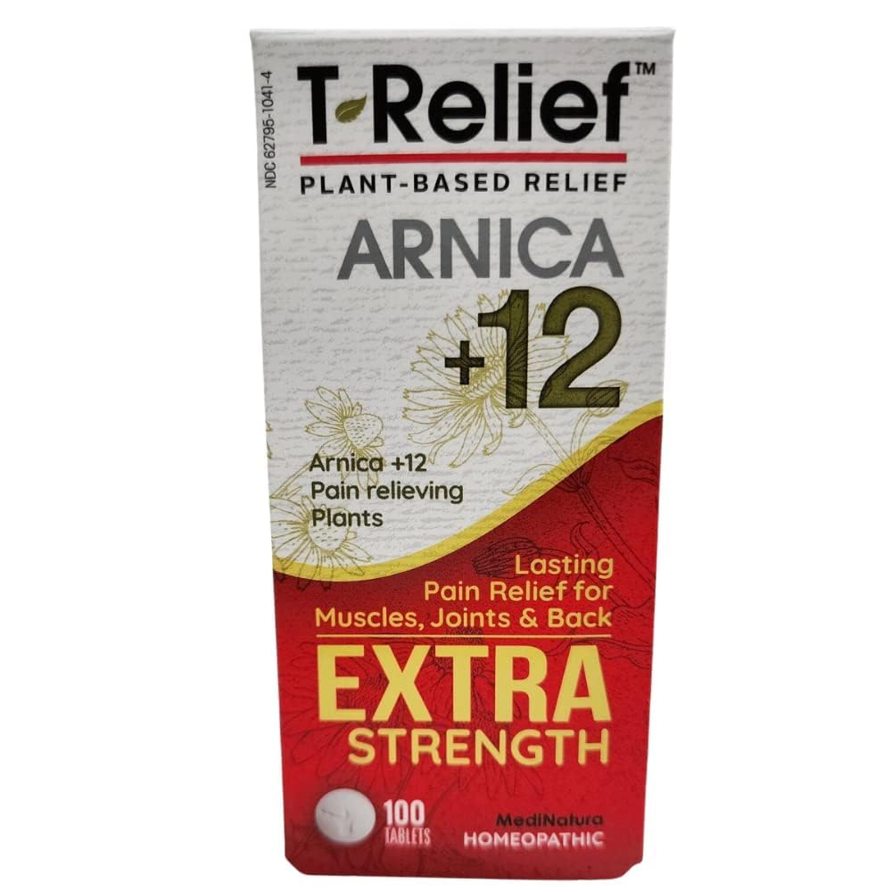 MediNatura T-Relief Extra Strength Pain Relief Arnica +12 Natural Relieving Actives for Back Pain Joint Soreness Muscle Aches & Stiffness, Whole Body Fast-Acting Relief for Women & Men - 100 Tablets MediNatura buy supplements canada