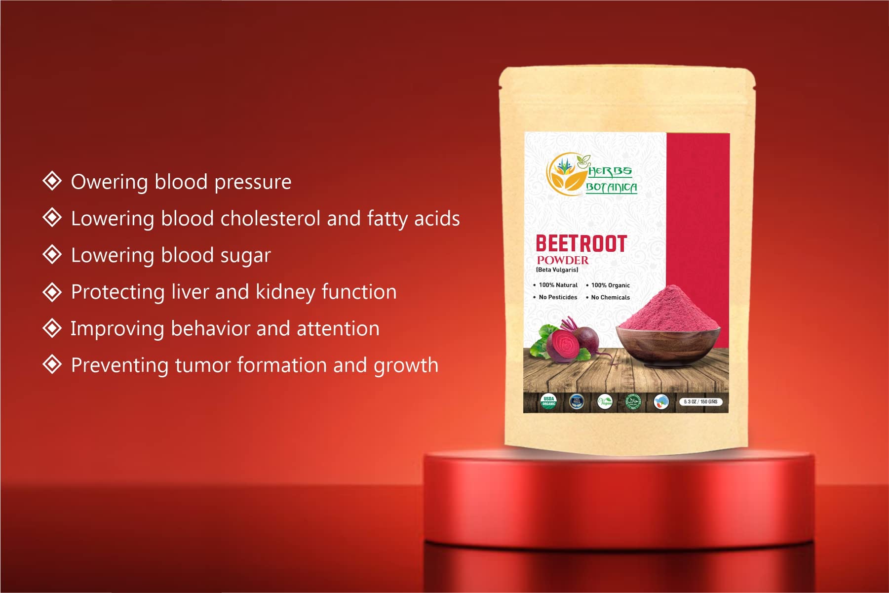 Herbs Botanica Beetroot Powder Organic for Baking and Smoothies | Nitric Oxide Suppement Herbs Botanica buy supplements canada