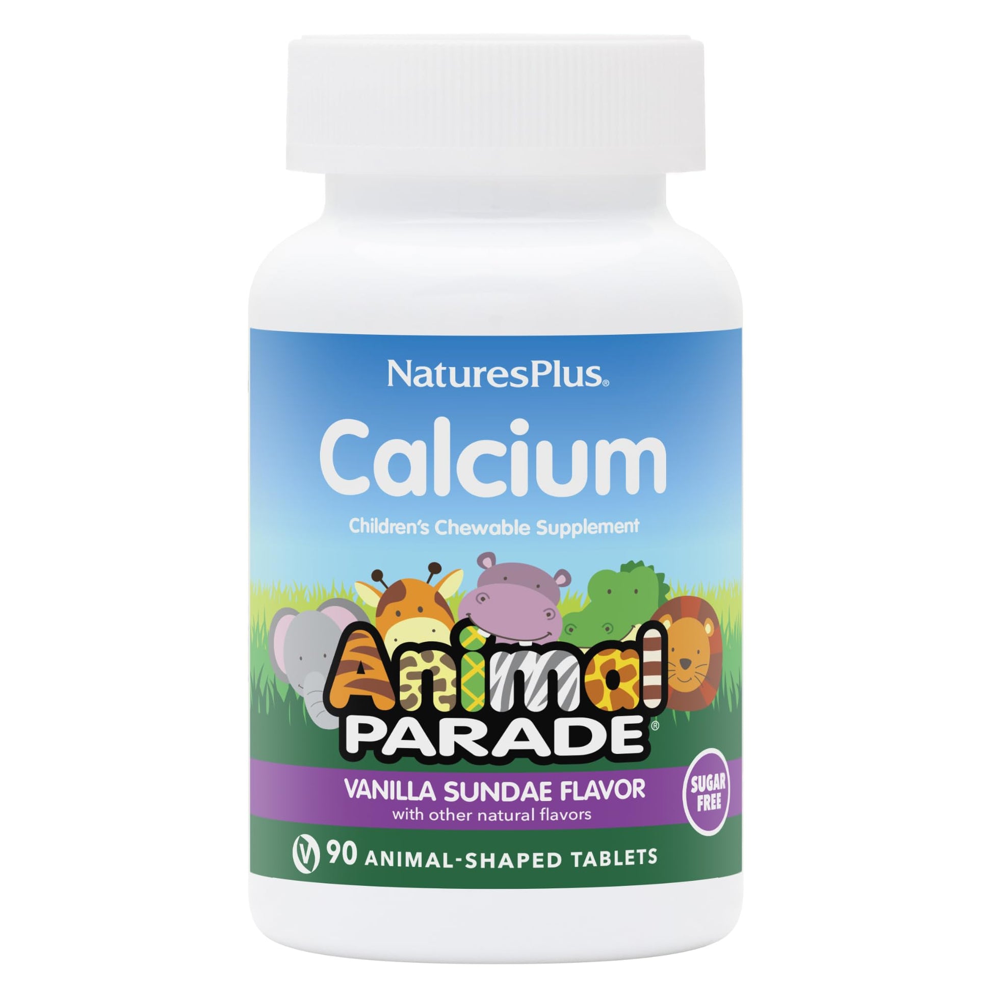 NaturesPlus Animal Parade Sugar-Free Children's Calcium, Vanilla Sundae Flavor - 90 Chewable Animal Shaped Tablets, Pack of 2 - Magnesium for Bone Health - Gluten Free - 90 Servings NaturesPlus buy supplements canada