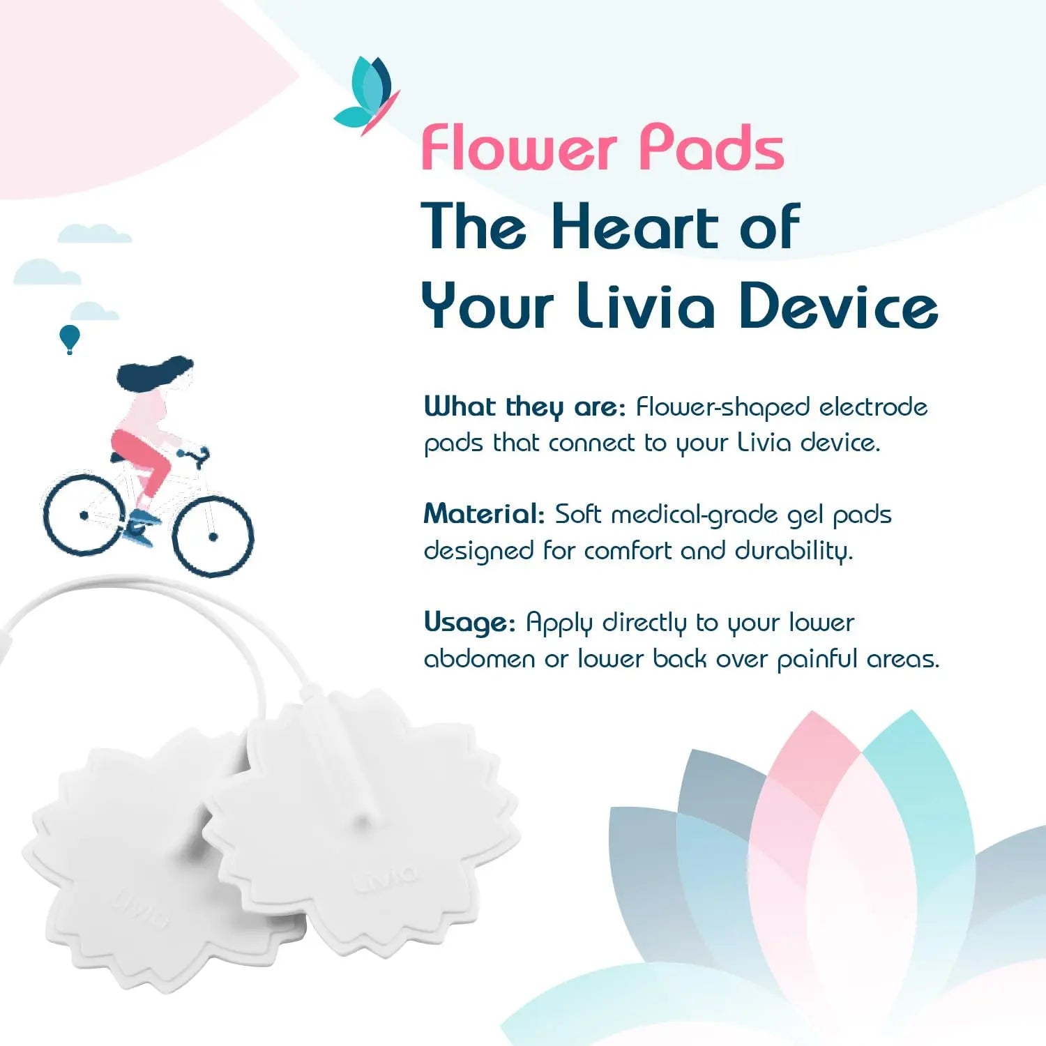 Livia Flower Pads | Electrodes Menstrual Pain Relief Device | Compact, Lightweight, Discreet | Skin-Friendly & Easy to Apply | 1 Set of Electrodes Livia buy supplements canada