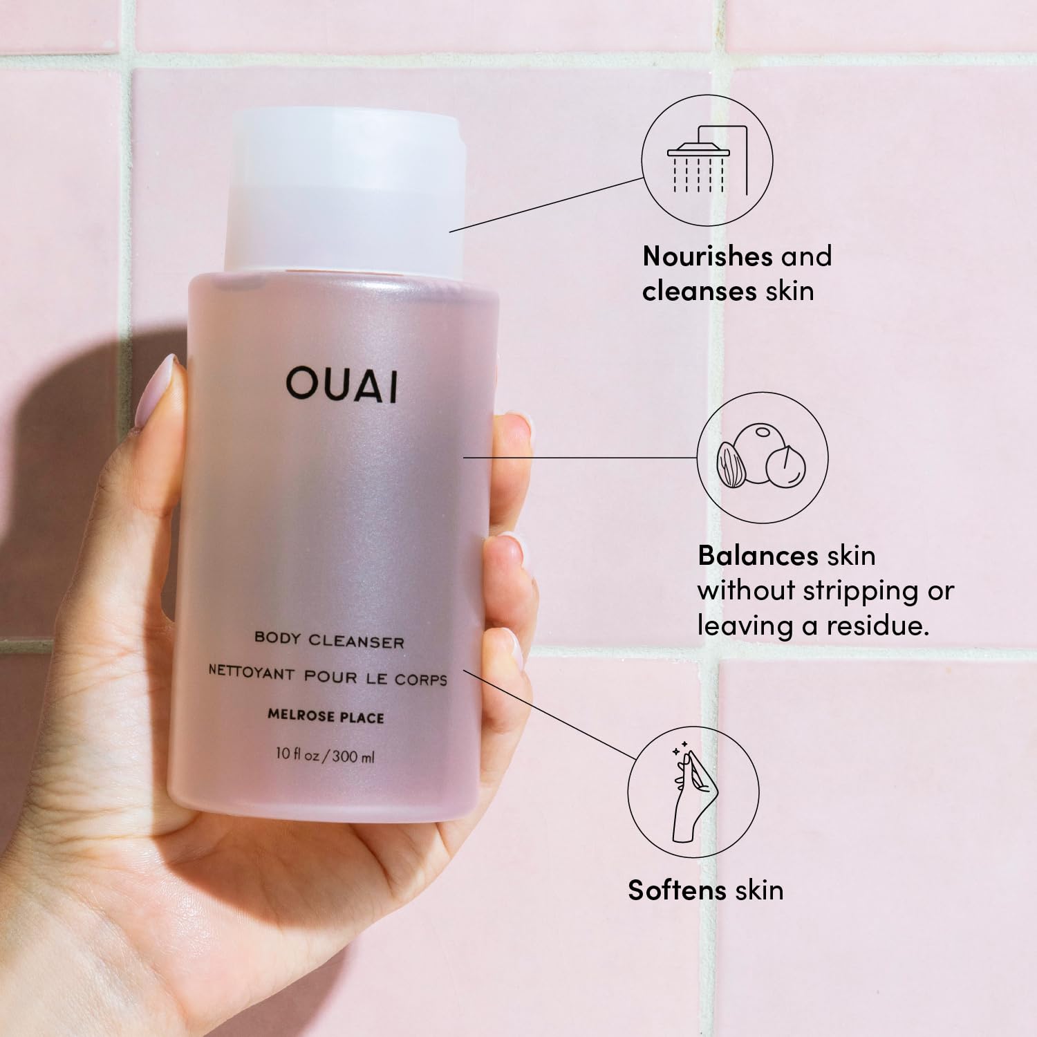 OUAI Body Cleanser, Melrose Place - Foaming Body Wash with Jojoba Oil and Rosehip Oil to Hydrate, Nurture, Balance and Soften Skin - Paraben, Phthalate and Sulfate Free Skin Care Products (10 Fl Oz) OUAI buy supplements canada